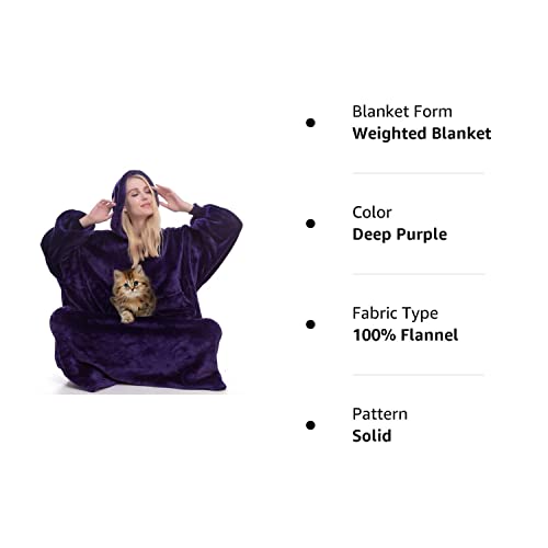 Sweatshirt Blanket Oversized Blanket Hoodie Big Blanket for Adults Hoodie Blanket Wearable Blanket Women Giant Hoody Blanket for Men Super Cosy Blanket with Sleeves Fleece Blanket Giant Pocket (Purple)