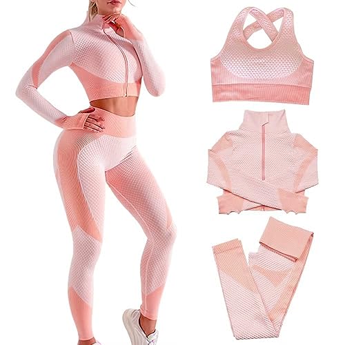 Veriliss 3pcs Seamless Outfit Workout Sets Gym for Women, Fitness Sports School Running Clothes Yoga Sportswear