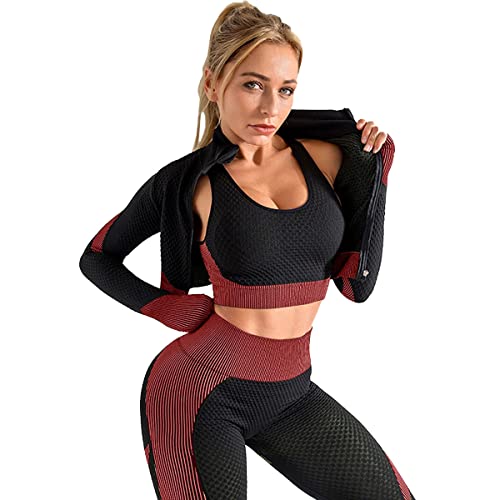 Veriliss 3pcs Seamless Outfit Workout Sets Gym for Women, Fitness Sports School Running Clothes Yoga Sportswear