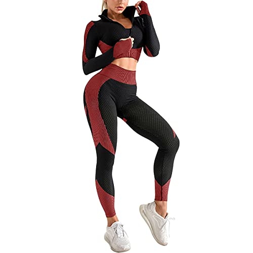 Veriliss 3pcs Seamless Outfit Workout Sets Gym for Women, Fitness Sports School Running Clothes Yoga Sportswear