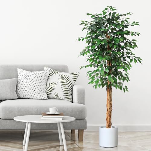 OAKRED 4FT Silk Artificial Ficus Tree with Realistic Leaves and Natural Trunk Fake Plants Tall Fake Tree Faux Ficus Tree for Office House Living Room Home Decor Indoor Outdoor,Set of 1