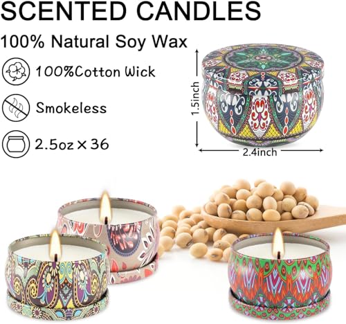 Set of 16 Small Scented Candles Soy Wax Aromatherapy Candles 2.5 OZ Portable Tin Candles with Lid, Relaxation Gifts Basket for Mother, Women, Friends and Coworkers