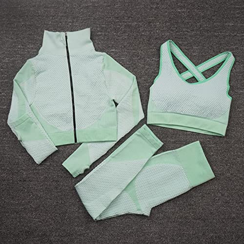 Veriliss 3pcs Seamless Outfit Workout Sets Gym for Women, Fitness Sports School Running Clothes Yoga Sportswear