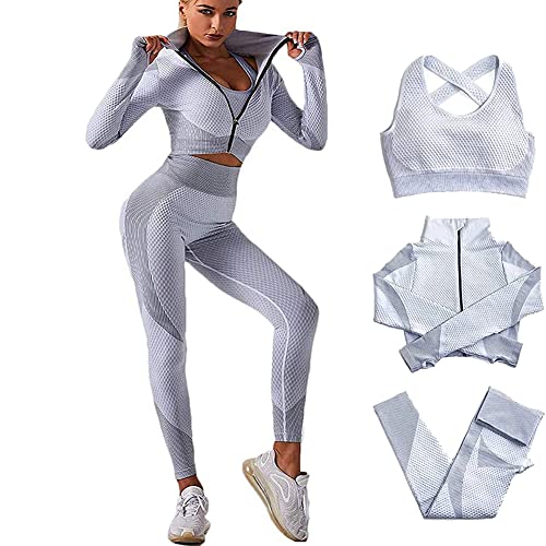 Veriliss 3pcs Seamless Outfit Workout Sets Gym for Women, Fitness Sports School Running Clothes Yoga Sportswear