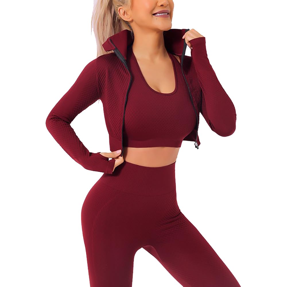 Veriliss 3pcs Seamless Outfit Workout Sets Gym for Women, Fitness Sports School Running Clothes Yoga Sportswear