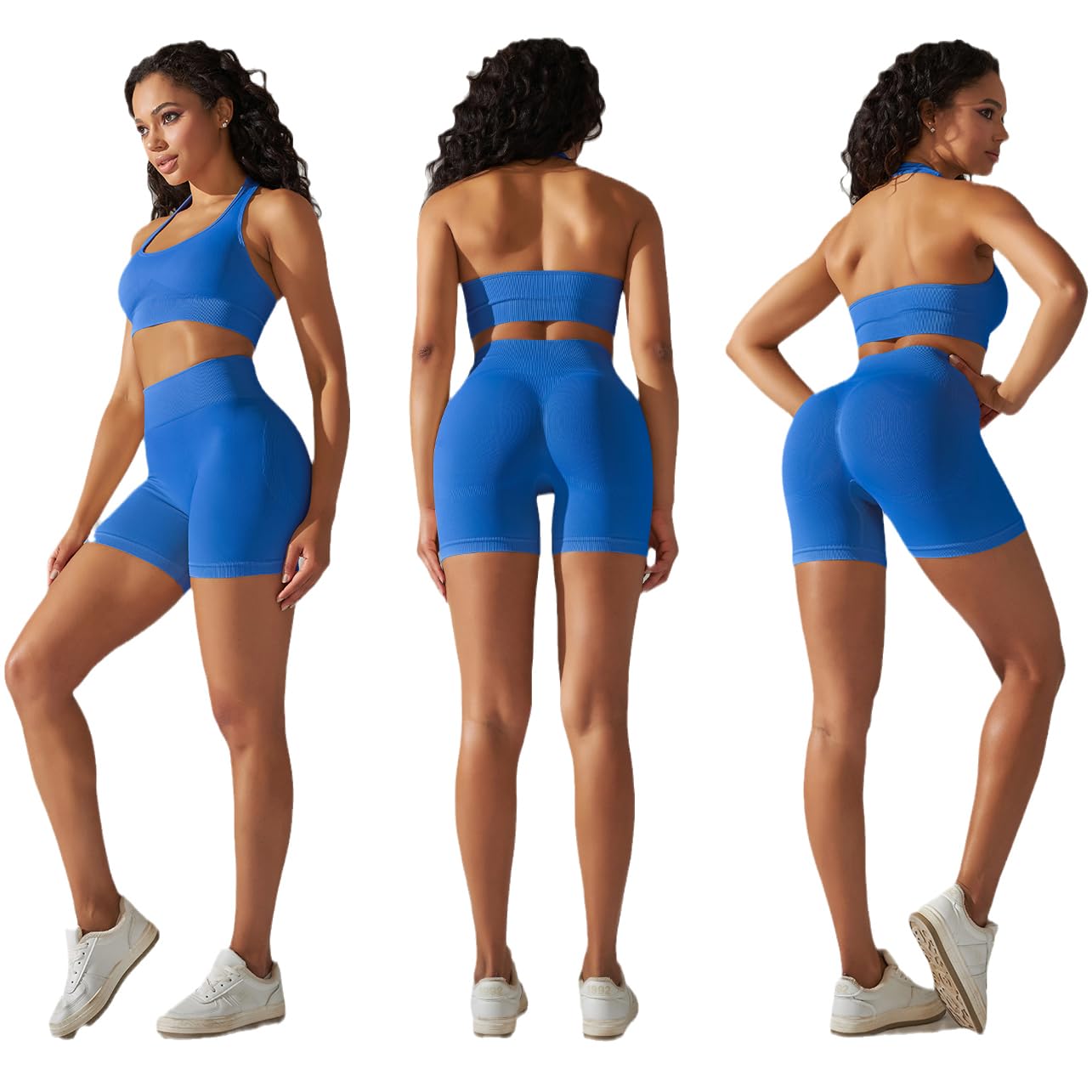 Seamless Workout Sets for Women Strappy Crisscross Sports Bras with Shorts Leggings 2 Piece Yoga Outfits Gym Tracksuit