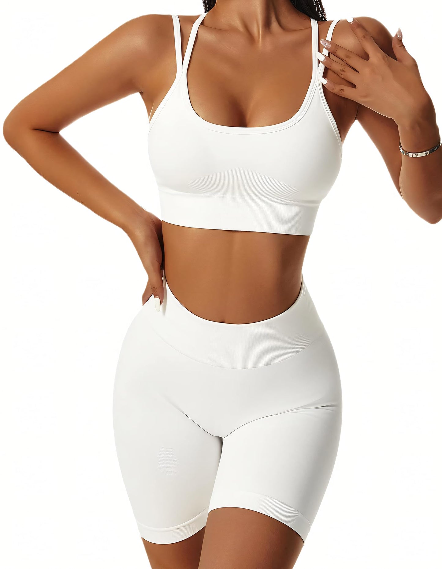 Seamless Workout Sets for Women Strappy Crisscross Sports Bras with Shorts Leggings 2 Piece Yoga Outfits Gym Tracksuit