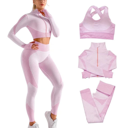 Veriliss 3pcs Seamless Outfit Workout Sets Gym for Women, Fitness Sports School Running Clothes Yoga Sportswear