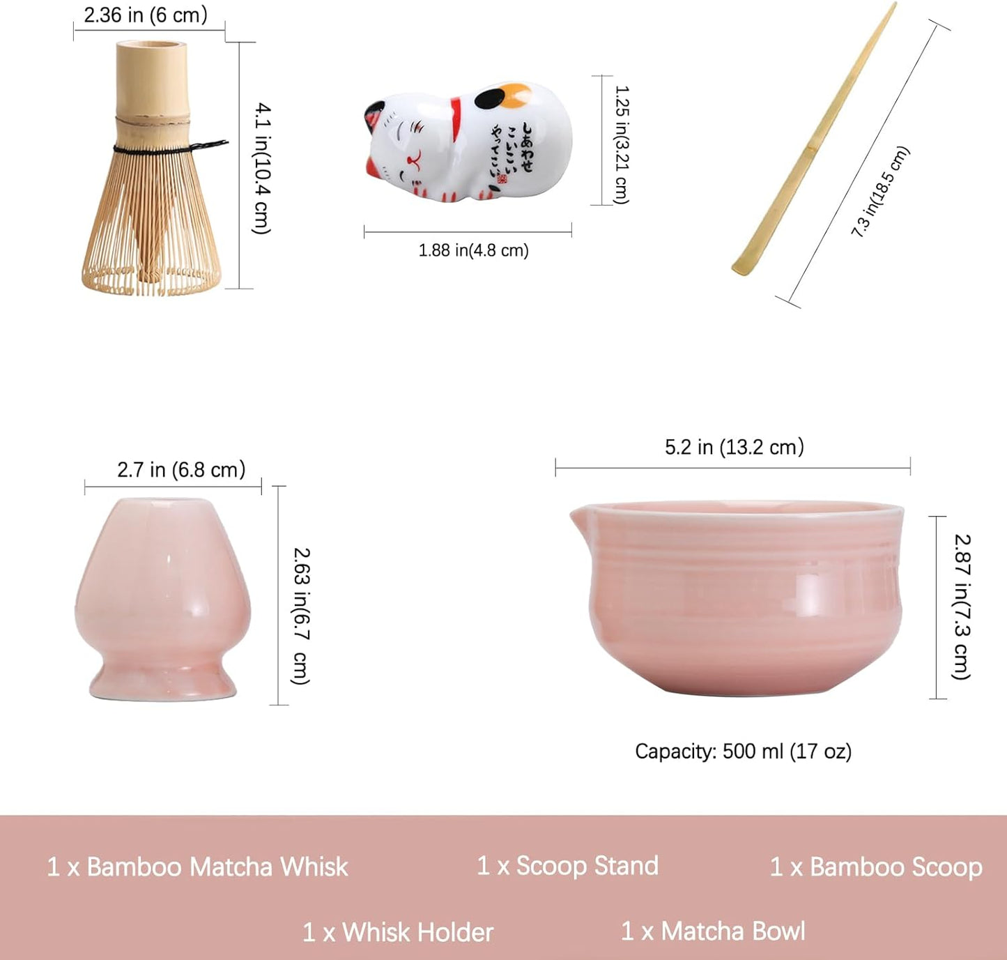 Ochcahser Matcha Set, Pink Ceramic Matcha Kit Includes Matcha Bowl, Matcha Whisk Holder (Chasen), Bamboo Matcha Whisk, Bamboo Scoop and Scoop Stand, Japanese Tea Set for Women