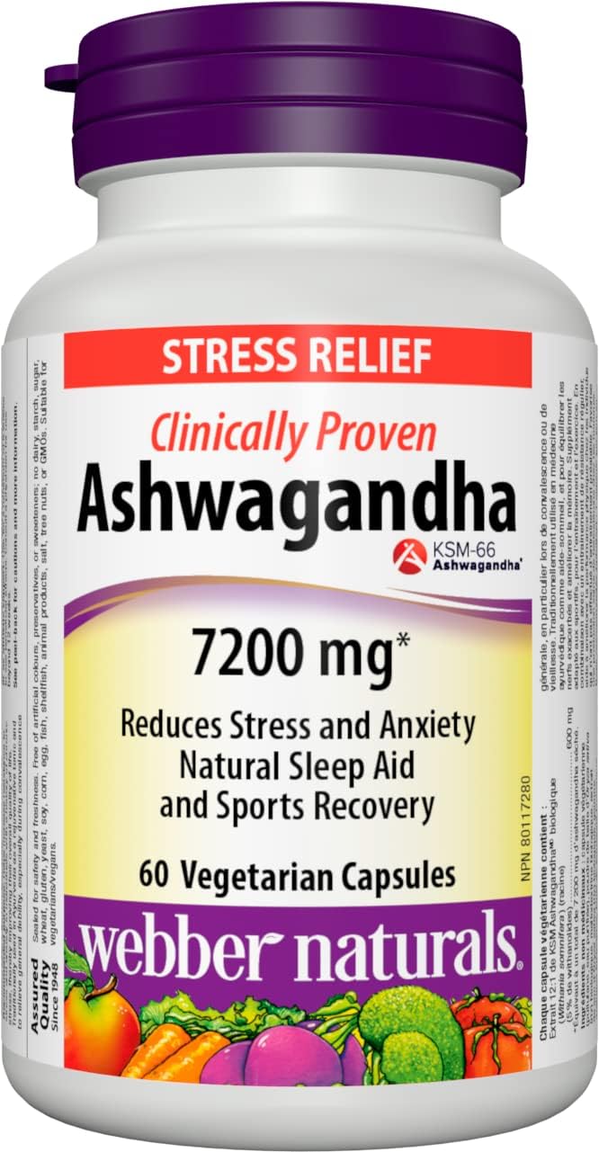 Webber Naturals Ashwagandha 7200 mg, 60 Capsules, Organic and Clinically Proven KSM-66 Ashwagangha, Helps Increase Resistance to Stress and Anxiety, Vegan