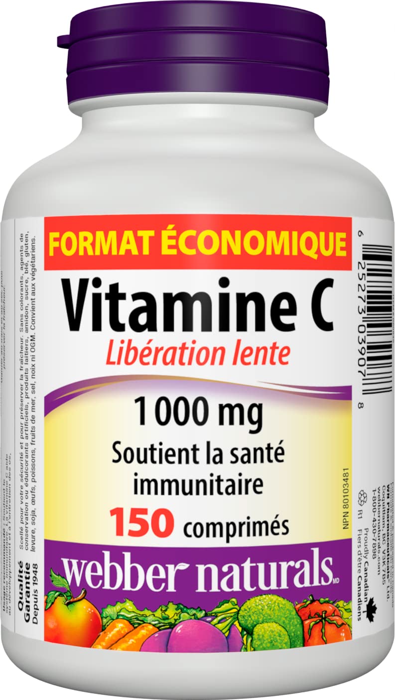 Webber Naturals Vitamin C Timed Release 1000 mg, 150 Tablets, For Bones, Teeth, Immune and Antioxidant Health