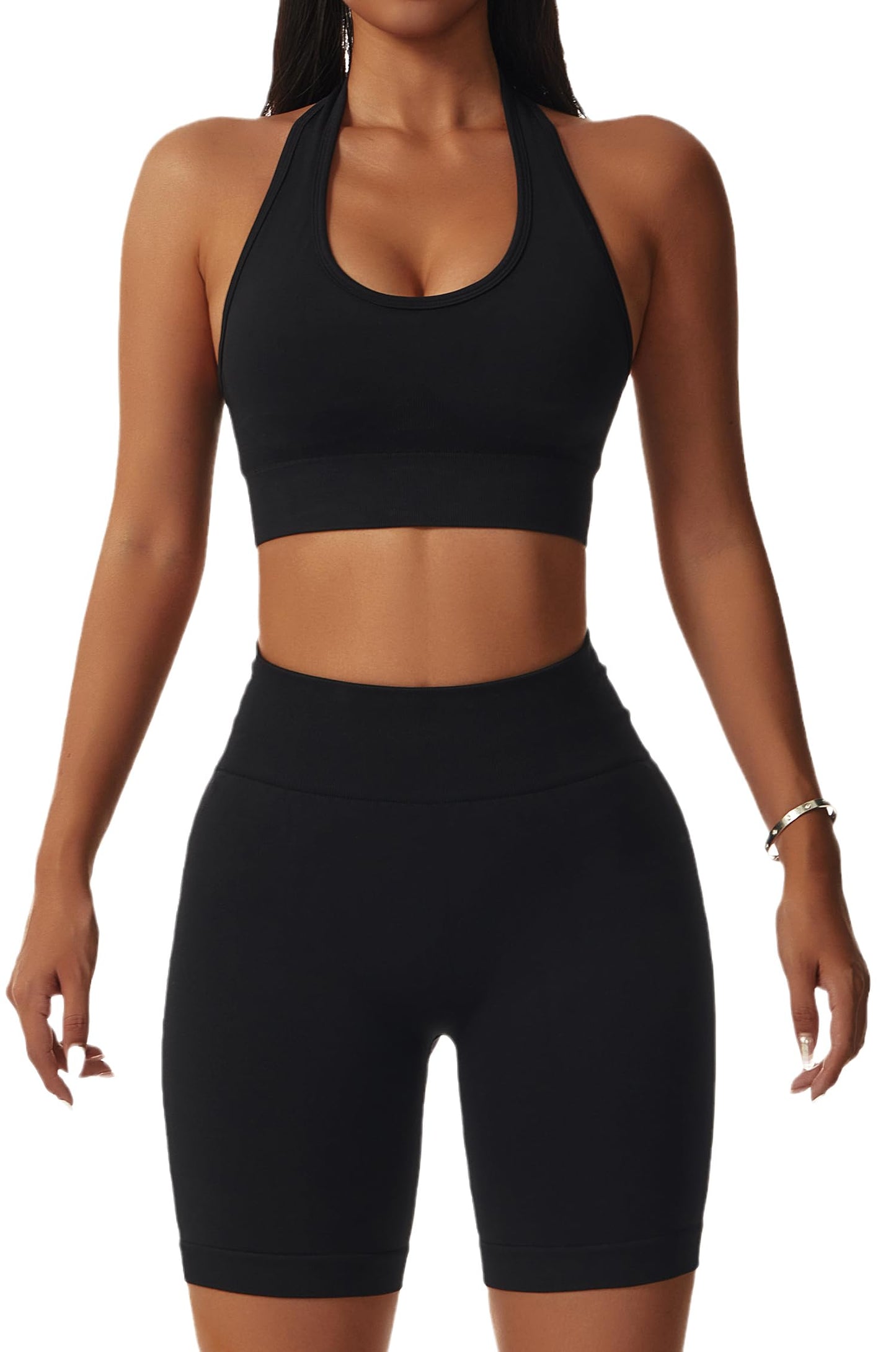 Seamless Workout Sets for Women Strappy Crisscross Sports Bras with Shorts Leggings 2 Piece Yoga Outfits Gym Tracksuit