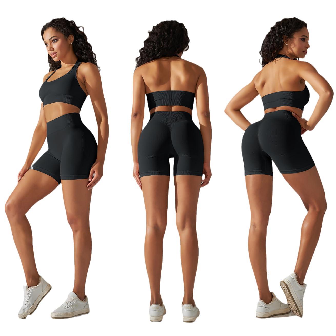 Seamless Workout Sets for Women Strappy Crisscross Sports Bras with Shorts Leggings 2 Piece Yoga Outfits Gym Tracksuit