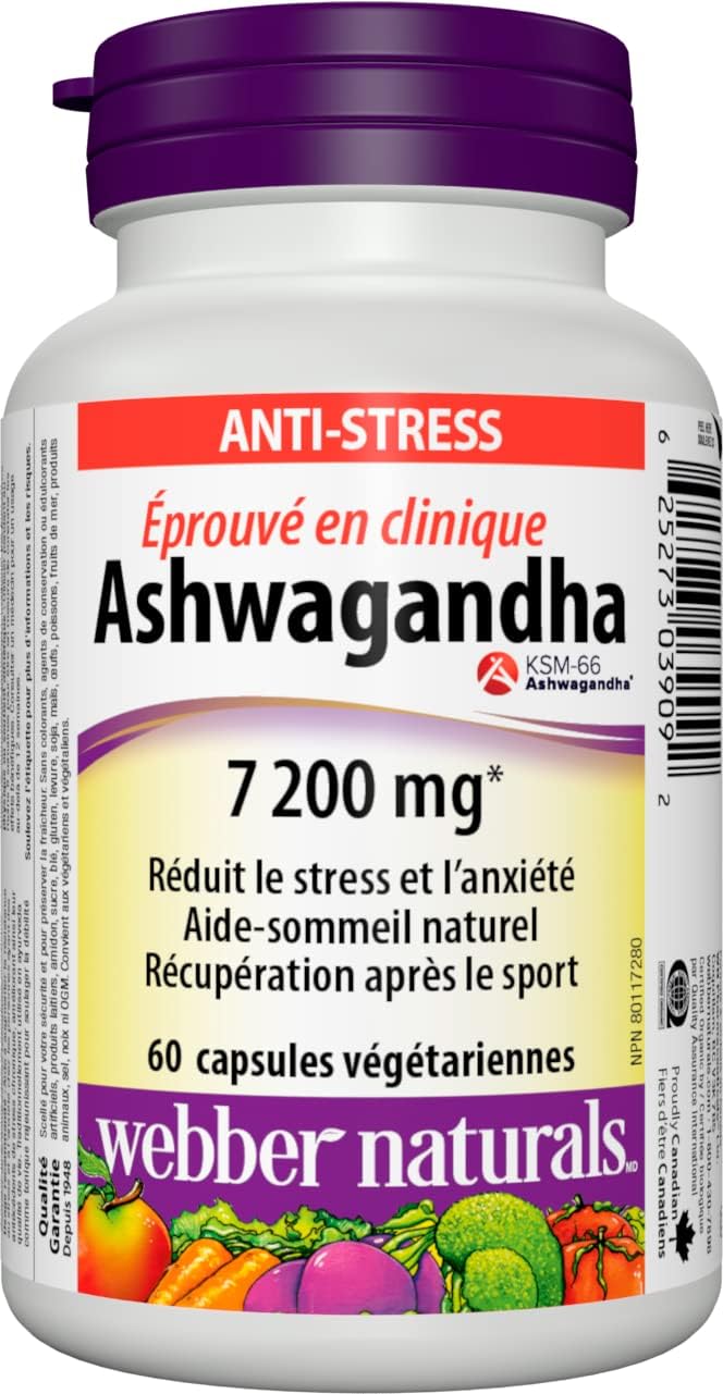 Webber Naturals Ashwagandha 7200 mg, 60 Capsules, Organic and Clinically Proven KSM-66 Ashwagangha, Helps Increase Resistance to Stress and Anxiety, Vegan