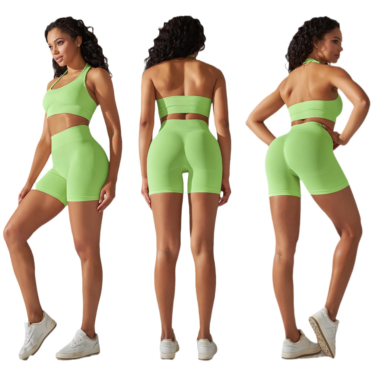 Seamless Workout Sets for Women Strappy Crisscross Sports Bras with Shorts Leggings 2 Piece Yoga Outfits Gym Tracksuit