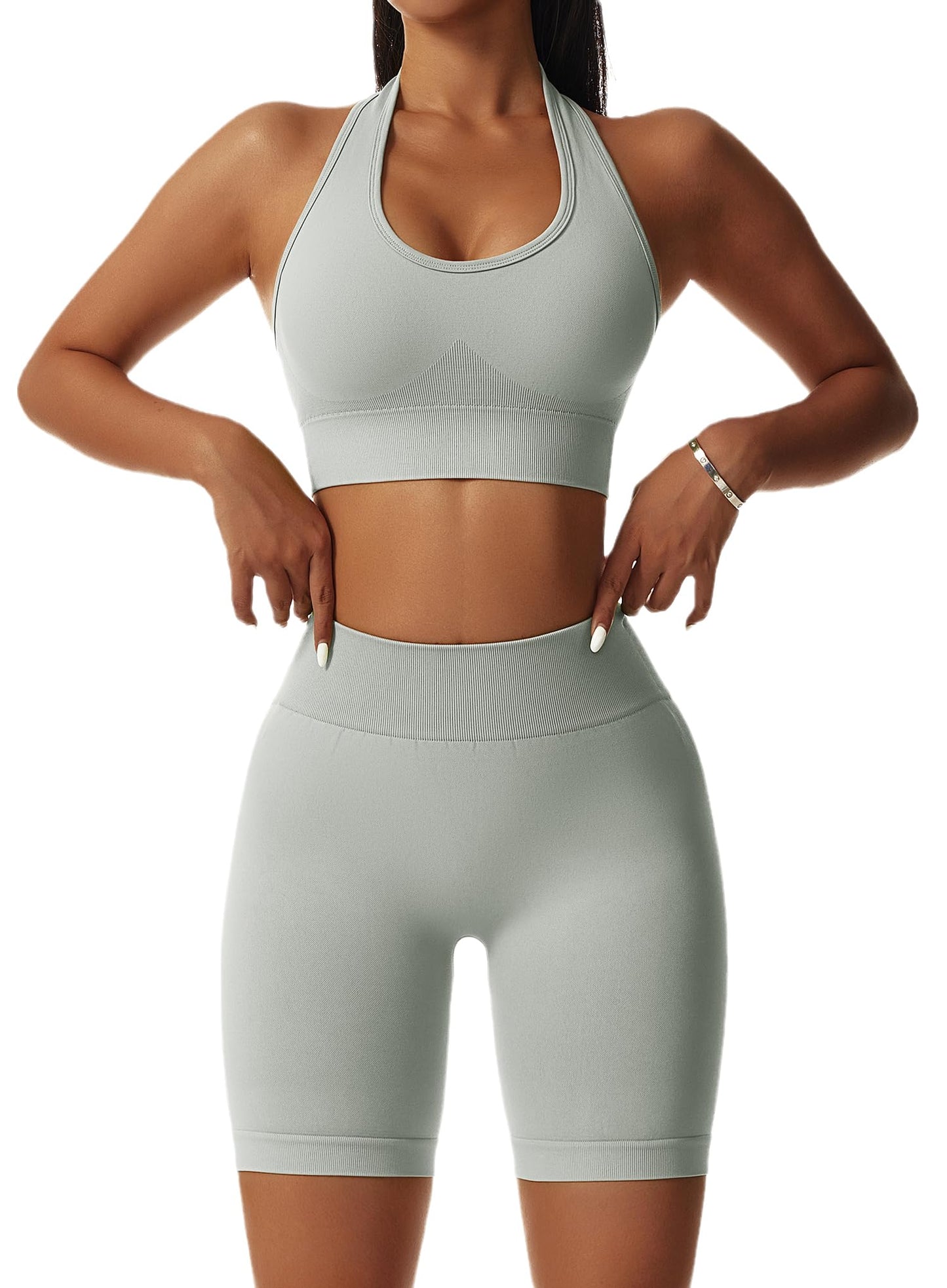 Seamless Workout Sets for Women Strappy Crisscross Sports Bras with Shorts Leggings 2 Piece Yoga Outfits Gym Tracksuit