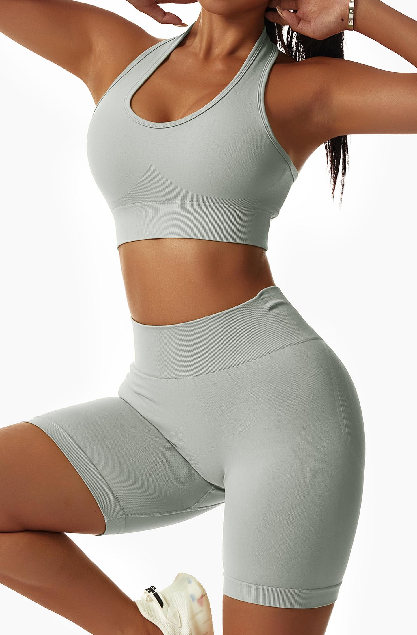 Seamless Workout Sets for Women Strappy Crisscross Sports Bras with Shorts Leggings 2 Piece Yoga Outfits Gym Tracksuit