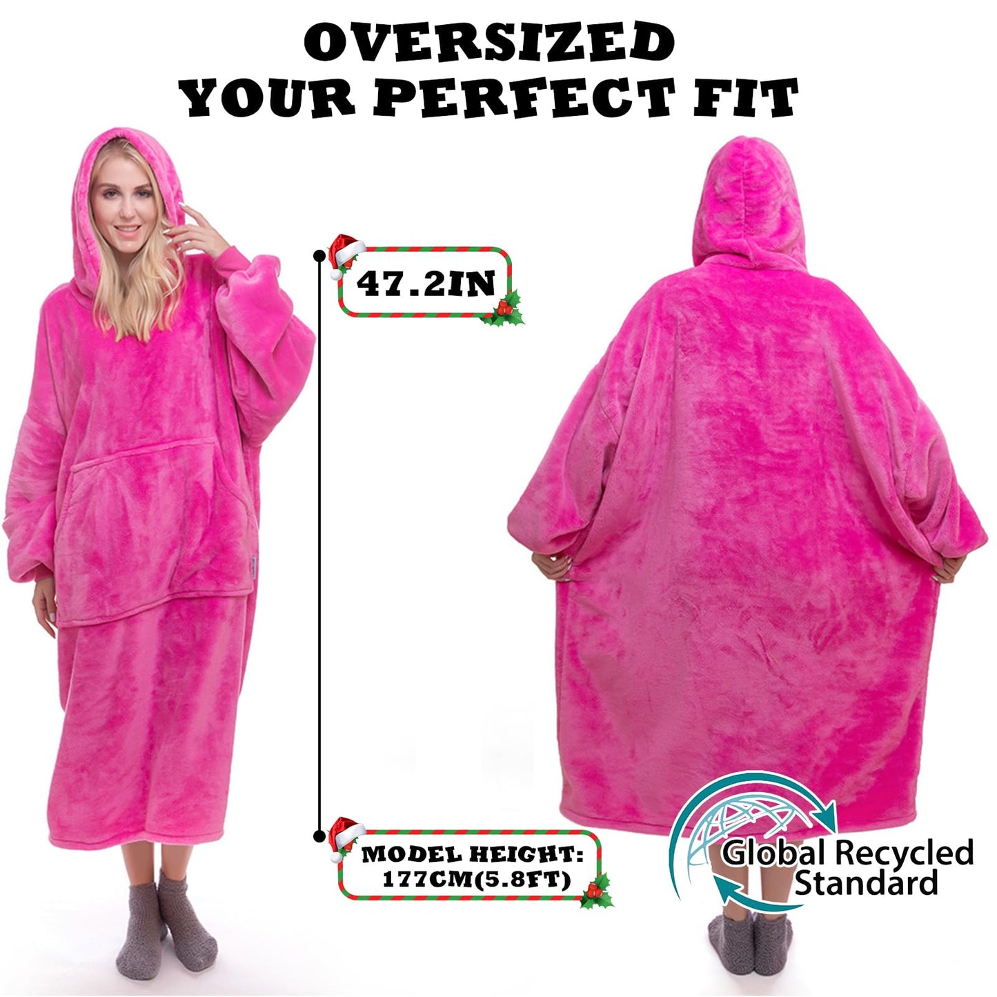 Sweatshirt Blanket Oversized Blanket Hoodie Big Blanket for Adults Hoodie Blanket Wearable Blanket Women Giant Hoody Blanket for Men Super Cosy Blanket with Sleeves Fleece Blanket Giant Pocket (Purple)