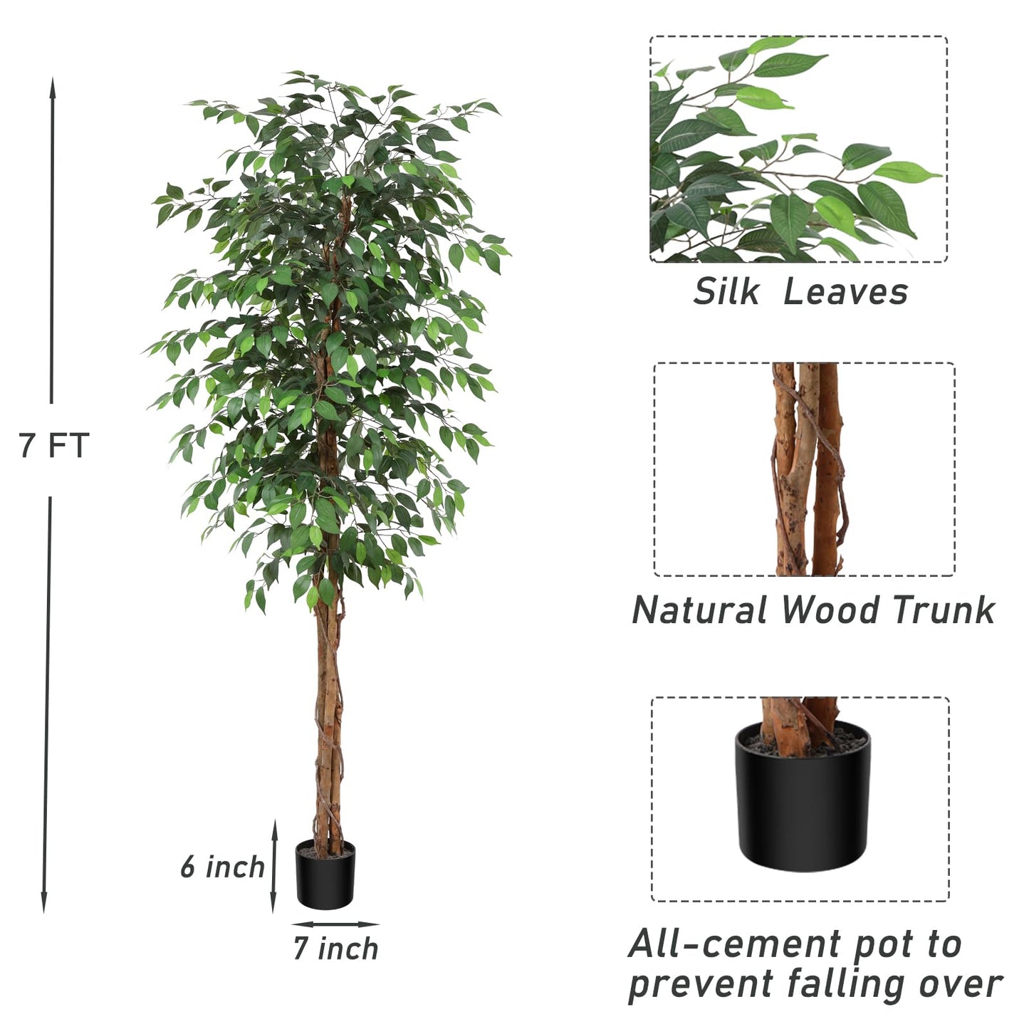 OAKRED 4FT Silk Artificial Ficus Tree with Realistic Leaves and Natural Trunk Fake Plants Tall Fake Tree Faux Ficus Tree for Office House Living Room Home Decor Indoor Outdoor,Set of 1