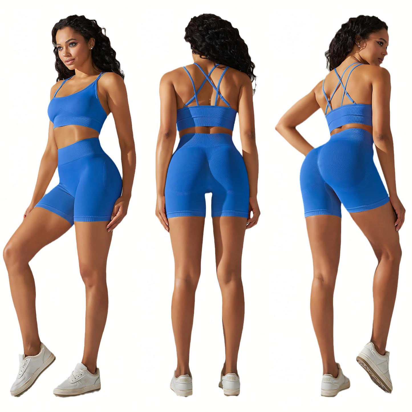 Seamless Workout Sets for Women Strappy Crisscross Sports Bras with Shorts Leggings 2 Piece Yoga Outfits Gym Tracksuit