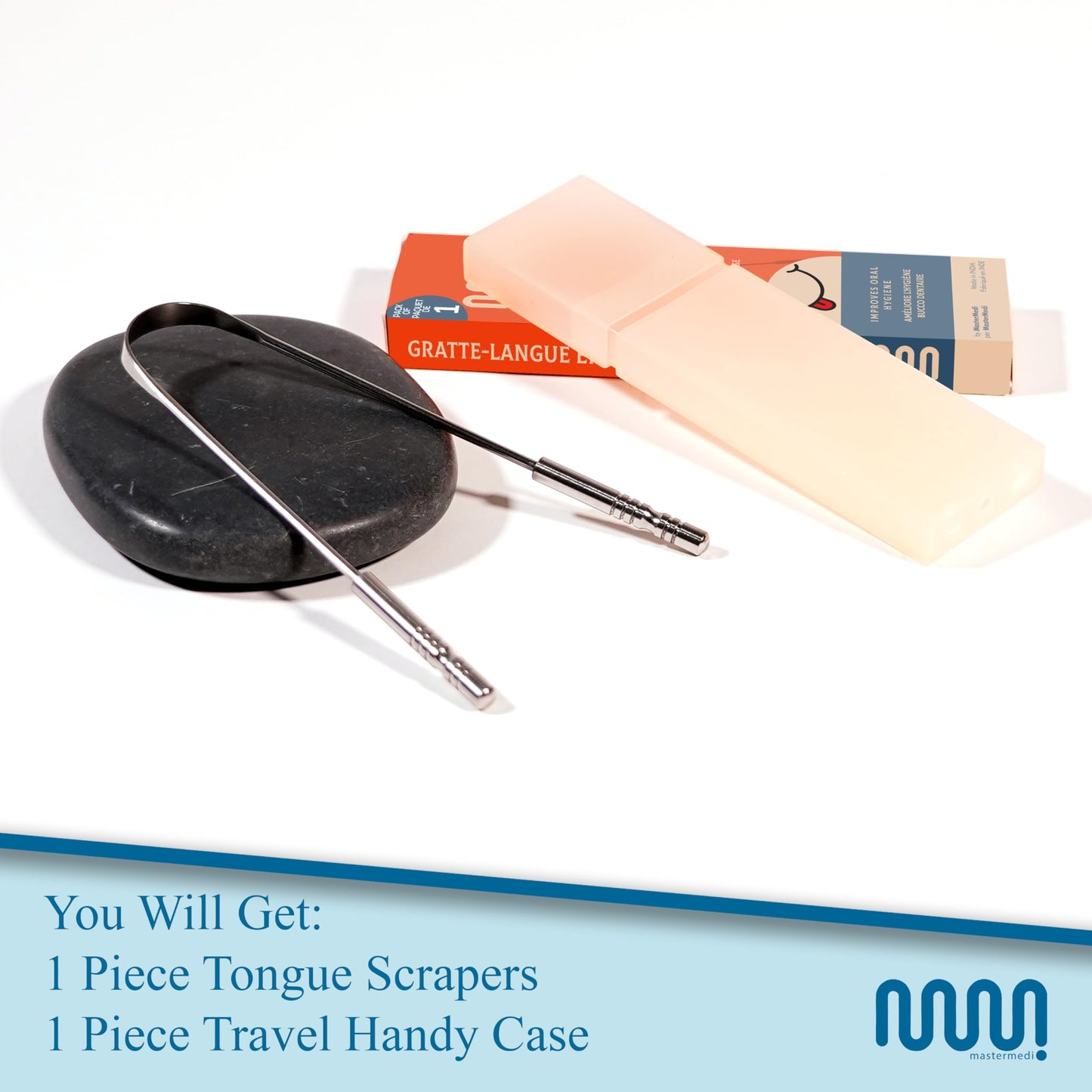 MasterMedi Tongue Scraper with Case Easy to Use Tongue Scraper for Adults, Tongue Cleaner for Oral Care & Hygiene (Single Pack (with Travel Case))