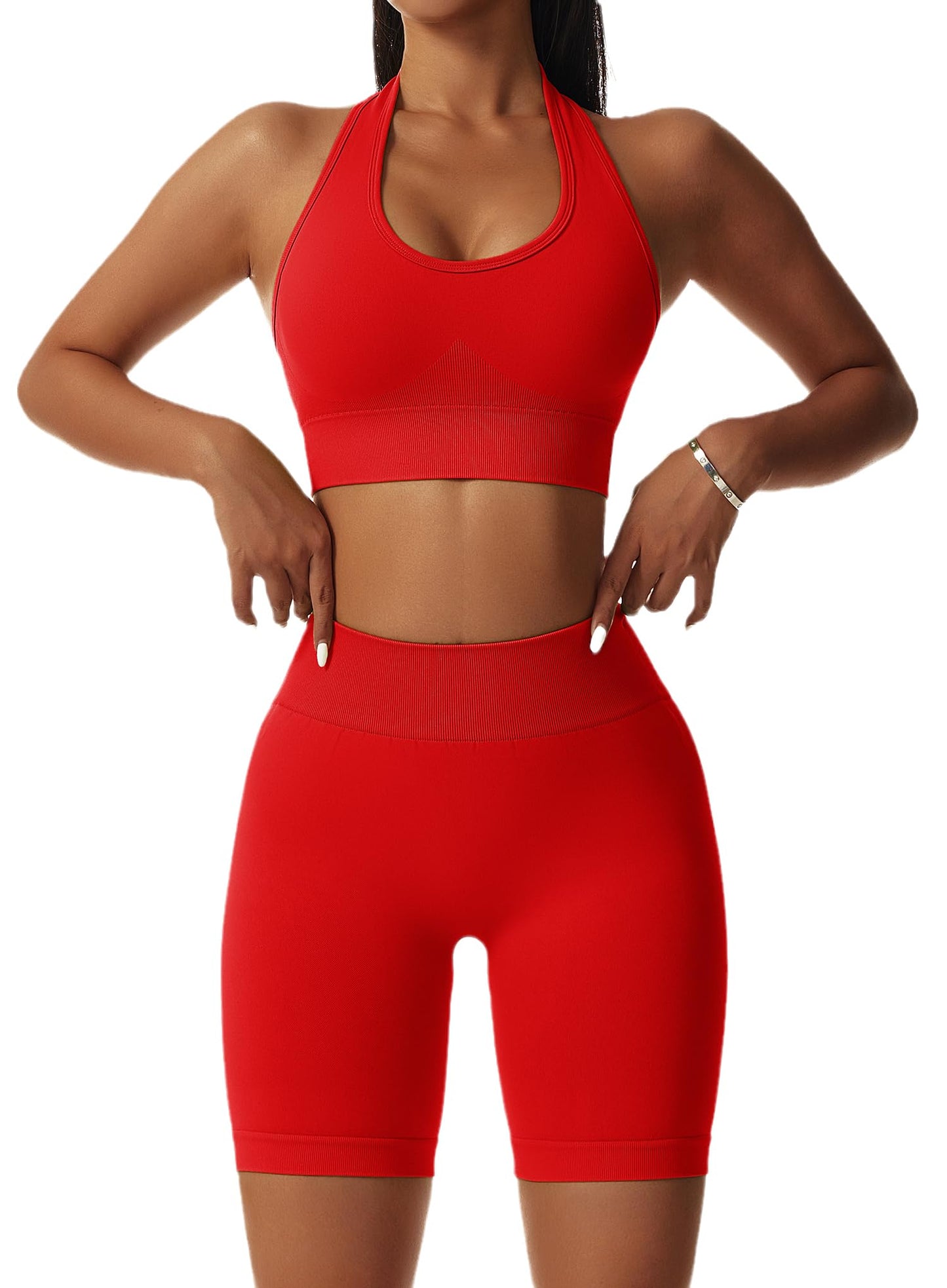 Seamless Workout Sets for Women Strappy Crisscross Sports Bras with Shorts Leggings 2 Piece Yoga Outfits Gym Tracksuit