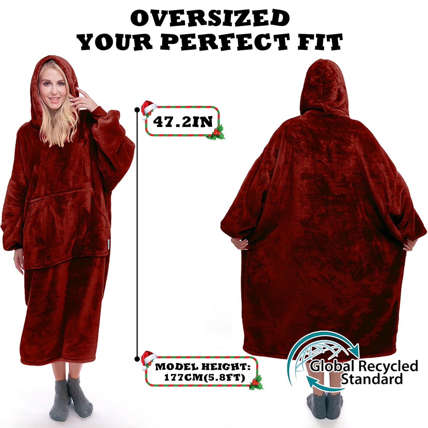 Sweatshirt Blanket Oversized Blanket Hoodie Big Blanket for Adults Hoodie Blanket Wearable Blanket Women Giant Hoody Blanket for Men Super Cosy Blanket with Sleeves Fleece Blanket Giant Pocket (Purple)