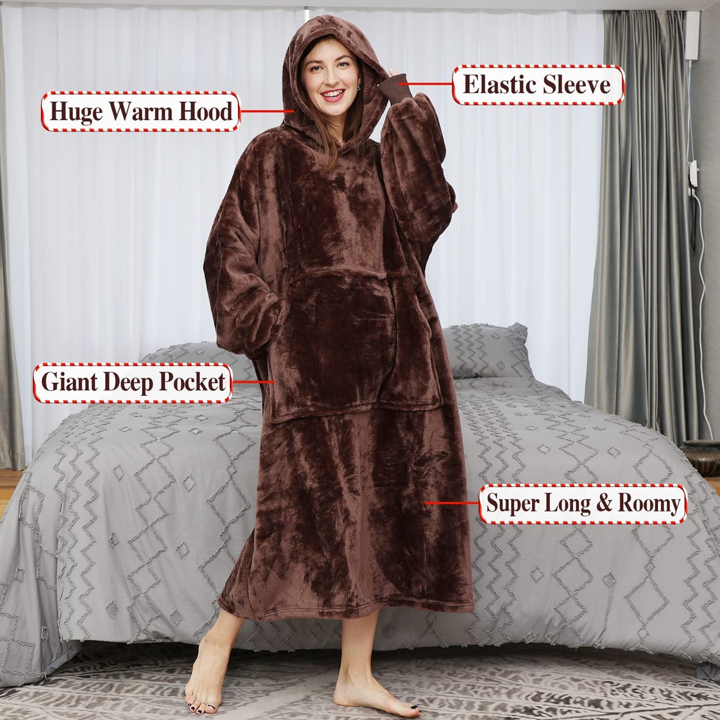 Sweatshirt Blanket Oversized Blanket Hoodie Big Blanket for Adults Hoodie Blanket Wearable Blanket Women Giant Hoody Blanket for Men Super Cosy Blanket with Sleeves Fleece Blanket Giant Pocket (Purple)