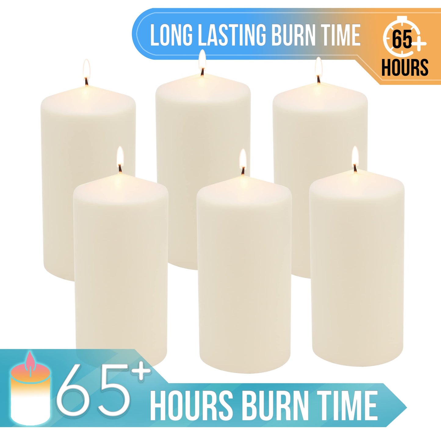 Stonebriar SB-SP-3548A Tall 3 x 6 Inch Unscented Ivory Pillar Candle Set, Set of 6, 3x6