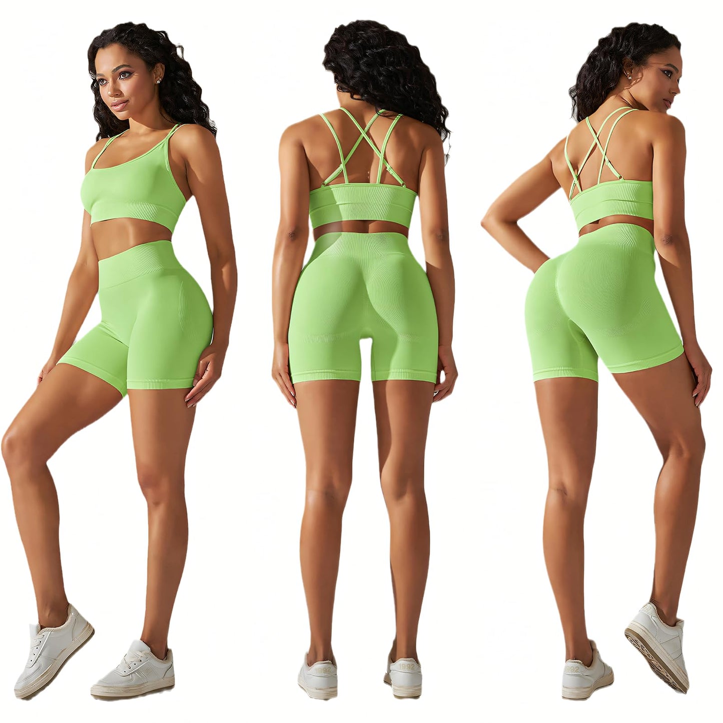 Seamless Workout Sets for Women Strappy Crisscross Sports Bras with Shorts Leggings 2 Piece Yoga Outfits Gym Tracksuit