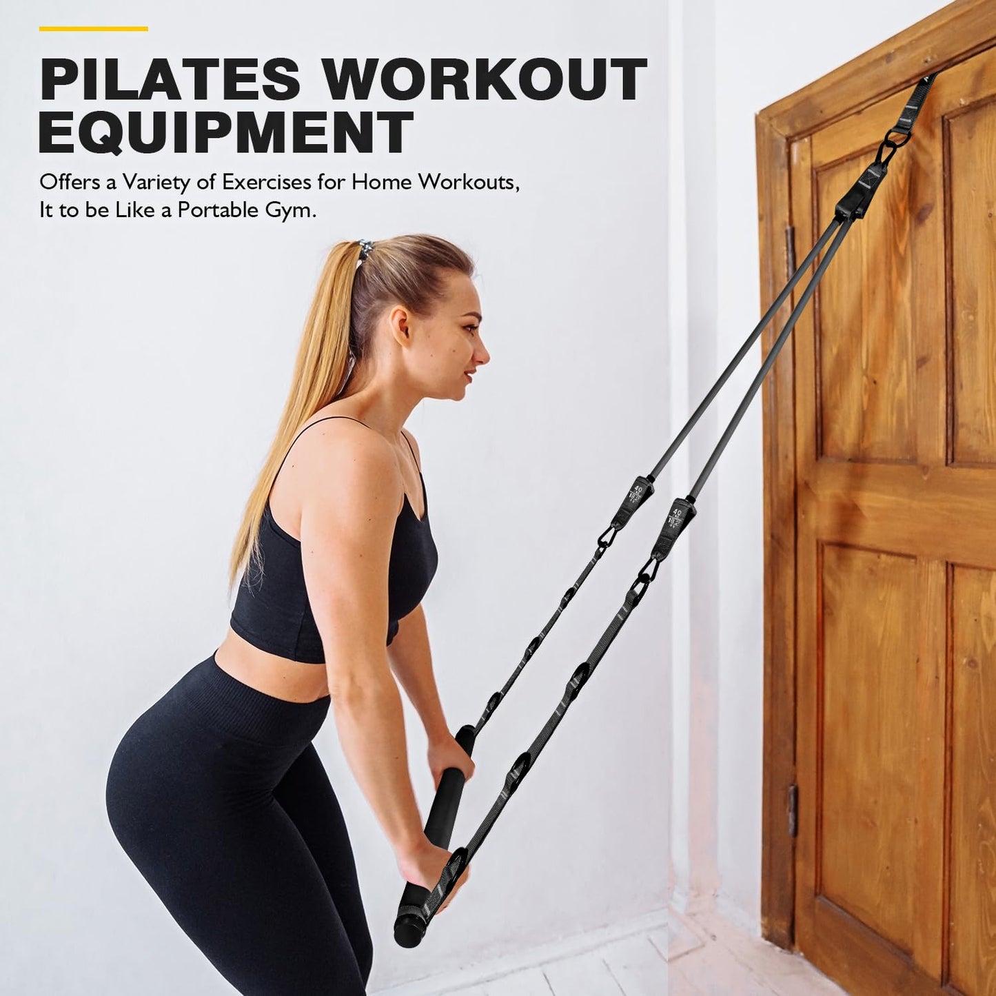 Pilates Bar Kit with Resistance Bands, Pilates Workout Equipment for Legs, Hip, Waist, Arm, Squats Exercise Equipment for Home Workouts, Adjustable 3-Section Pilates Bar Kit for Women & Men