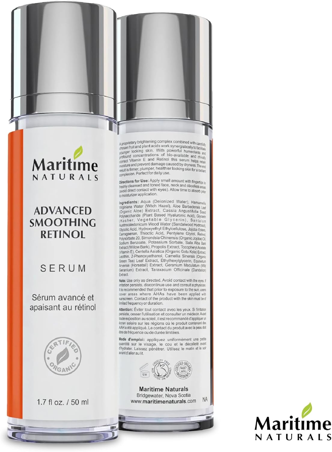 Maritime Naturals Retinol Serum for Face & Neck | Advanced Smoothing Face Serum with Hyaluronic Acid & Organic Ingredients | Minimize Look of Wrinkles, Fine Lines, and Dark Spots (50 ml)