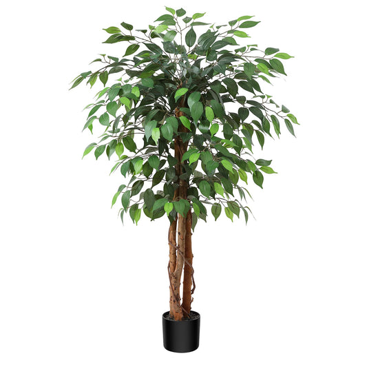 OAKRED 4FT Silk Artificial Ficus Tree with Realistic Leaves and Natural Trunk Fake Plants Tall Fake Tree Faux Ficus Tree for Office House Living Room Home Decor Indoor Outdoor,Set of 1