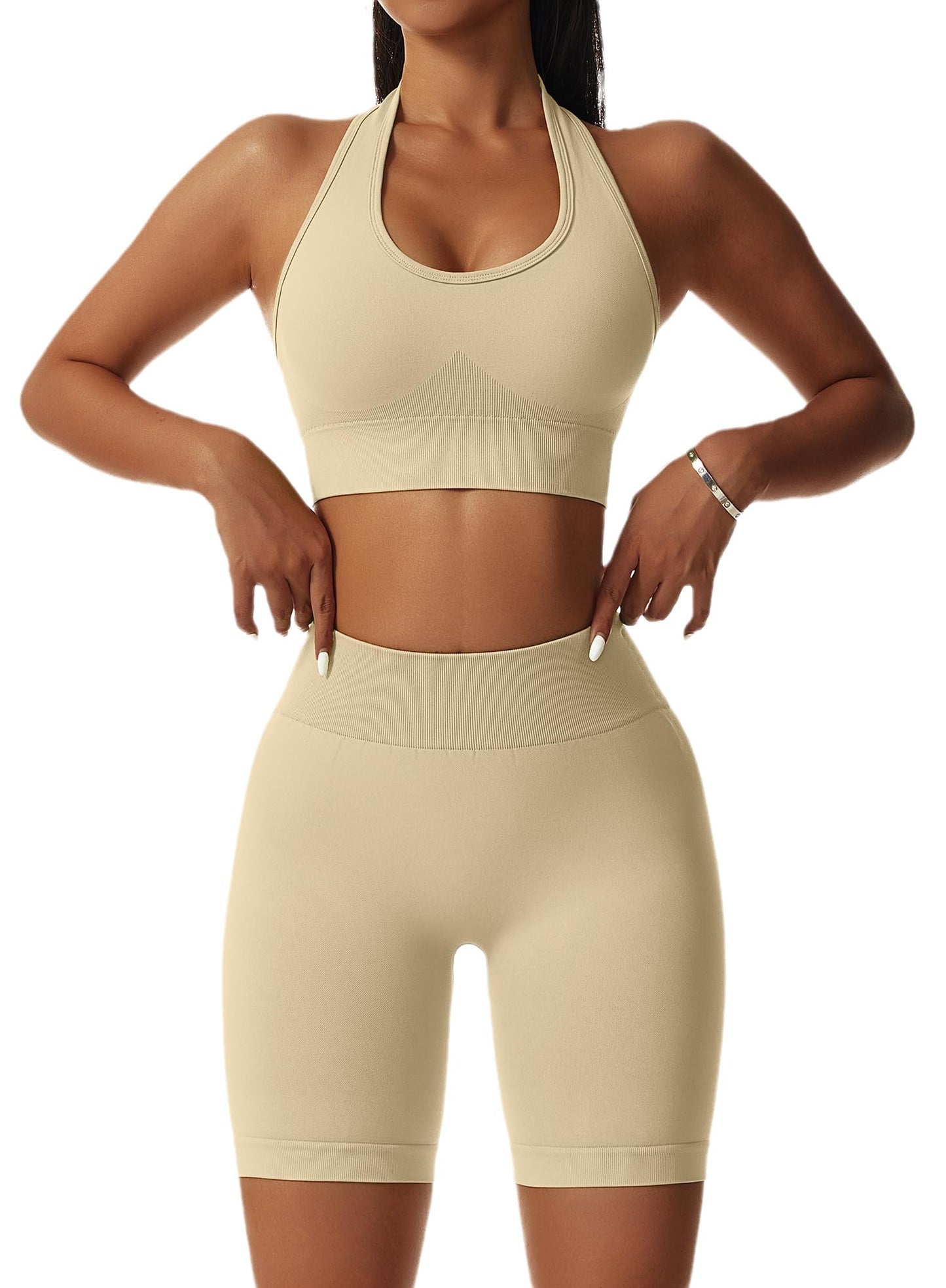 Seamless Workout Sets for Women Strappy Crisscross Sports Bras with Shorts Leggings 2 Piece Yoga Outfits Gym Tracksuit