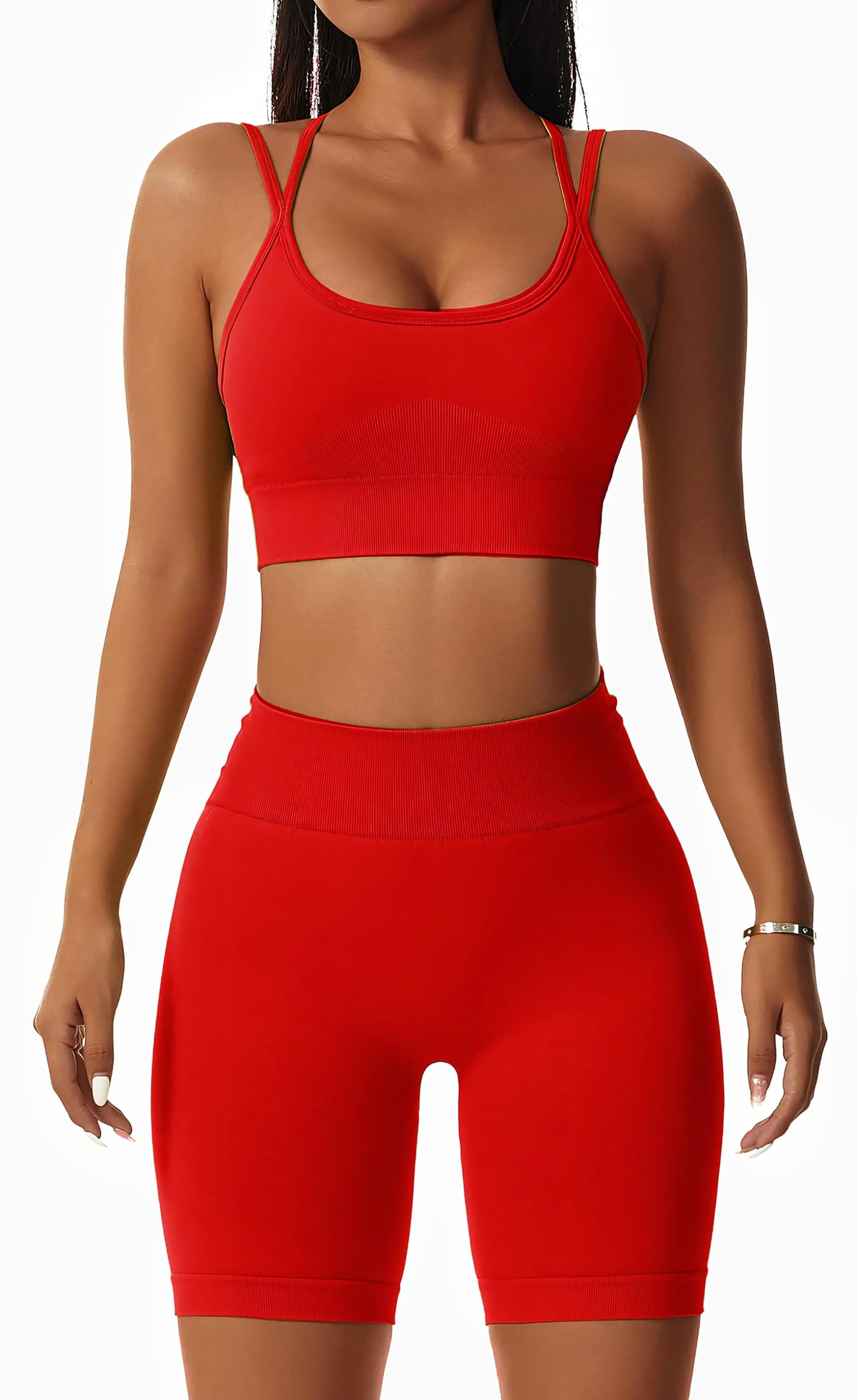 Seamless Workout Sets for Women Strappy Crisscross Sports Bras with Shorts Leggings 2 Piece Yoga Outfits Gym Tracksuit