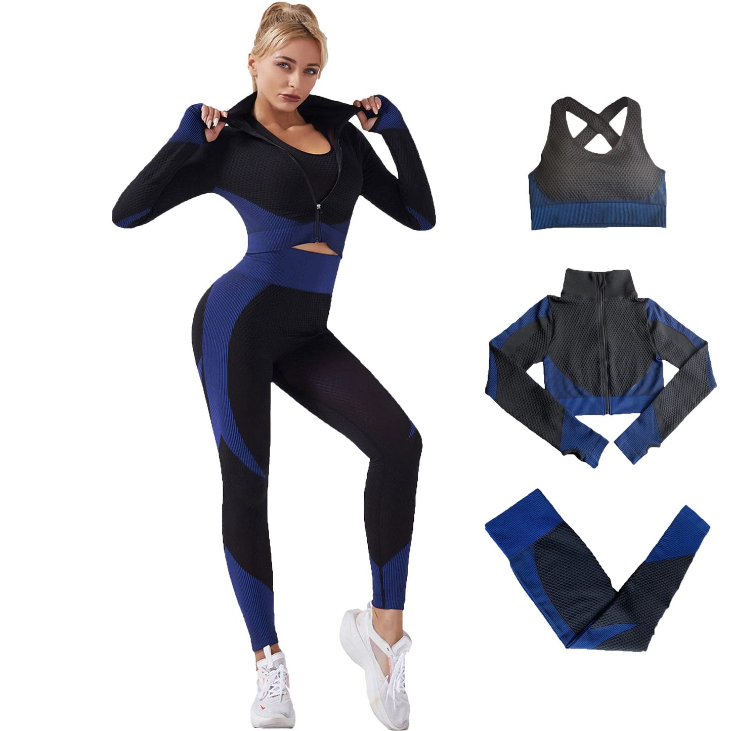 Veriliss 3pcs Seamless Outfit Workout Sets Gym for Women, Fitness Sports School Running Clothes Yoga Sportswear