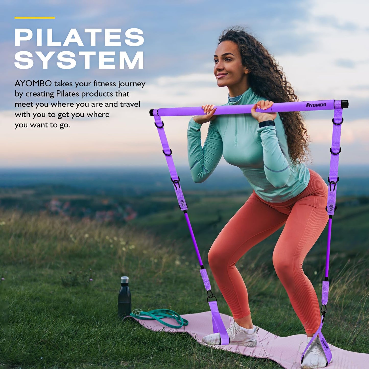 Pilates Bar Kit with Resistance Bands, Pilates Workout Equipment for Legs, Hip, Waist, Arm, Squats Exercise Equipment for Home Workouts, Adjustable 3-Section Pilates Bar Kit for Women & Men