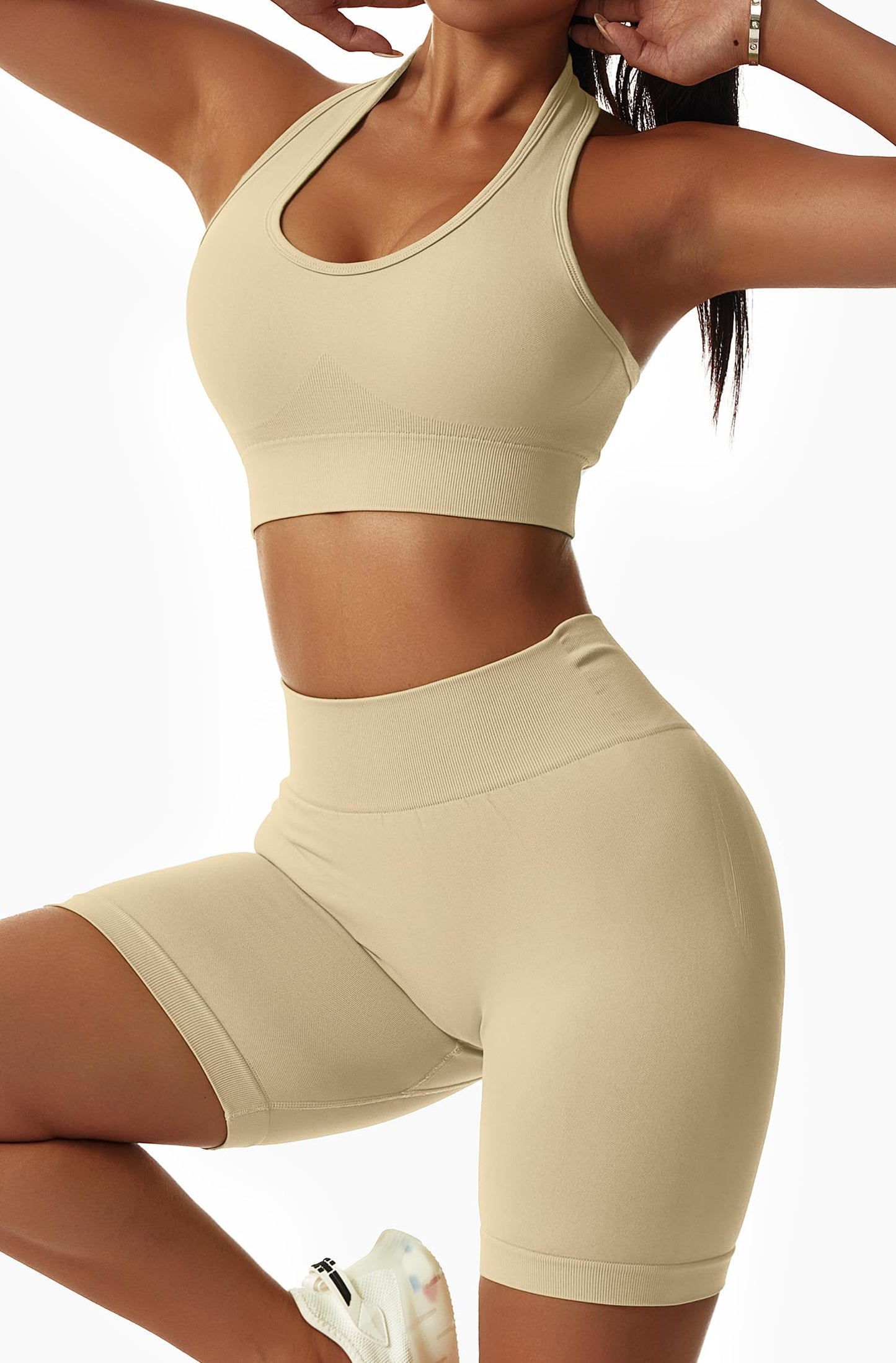 Seamless Workout Sets for Women Strappy Crisscross Sports Bras with Shorts Leggings 2 Piece Yoga Outfits Gym Tracksuit