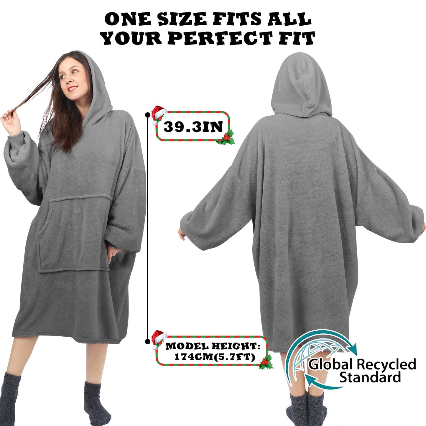 Sweatshirt Blanket Oversized Blanket Hoodie Big Blanket for Adults Hoodie Blanket Wearable Blanket Women Giant Hoody Blanket for Men Super Cosy Blanket with Sleeves Fleece Blanket Giant Pocket (Purple)