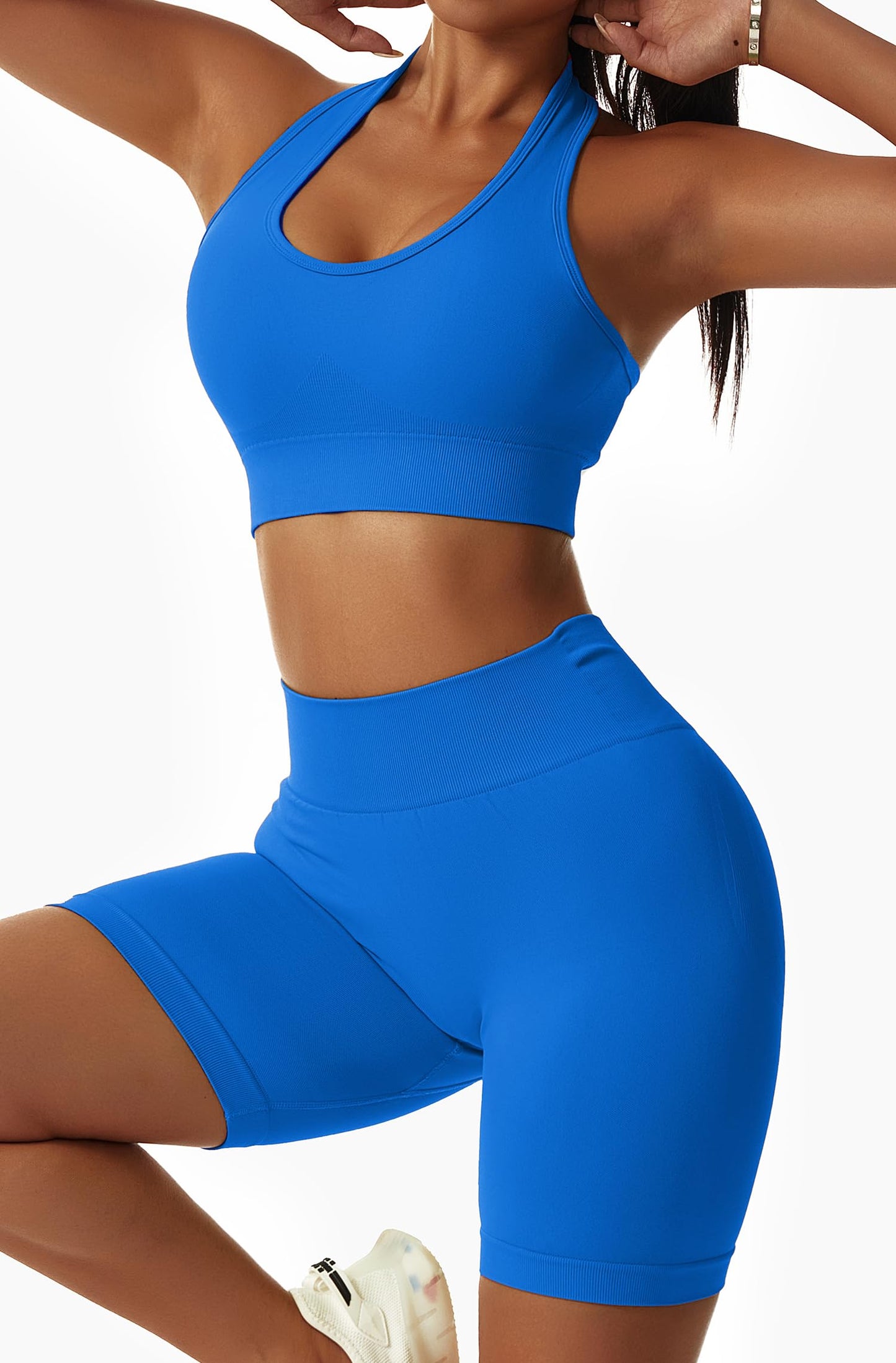 Seamless Workout Sets for Women Strappy Crisscross Sports Bras with Shorts Leggings 2 Piece Yoga Outfits Gym Tracksuit