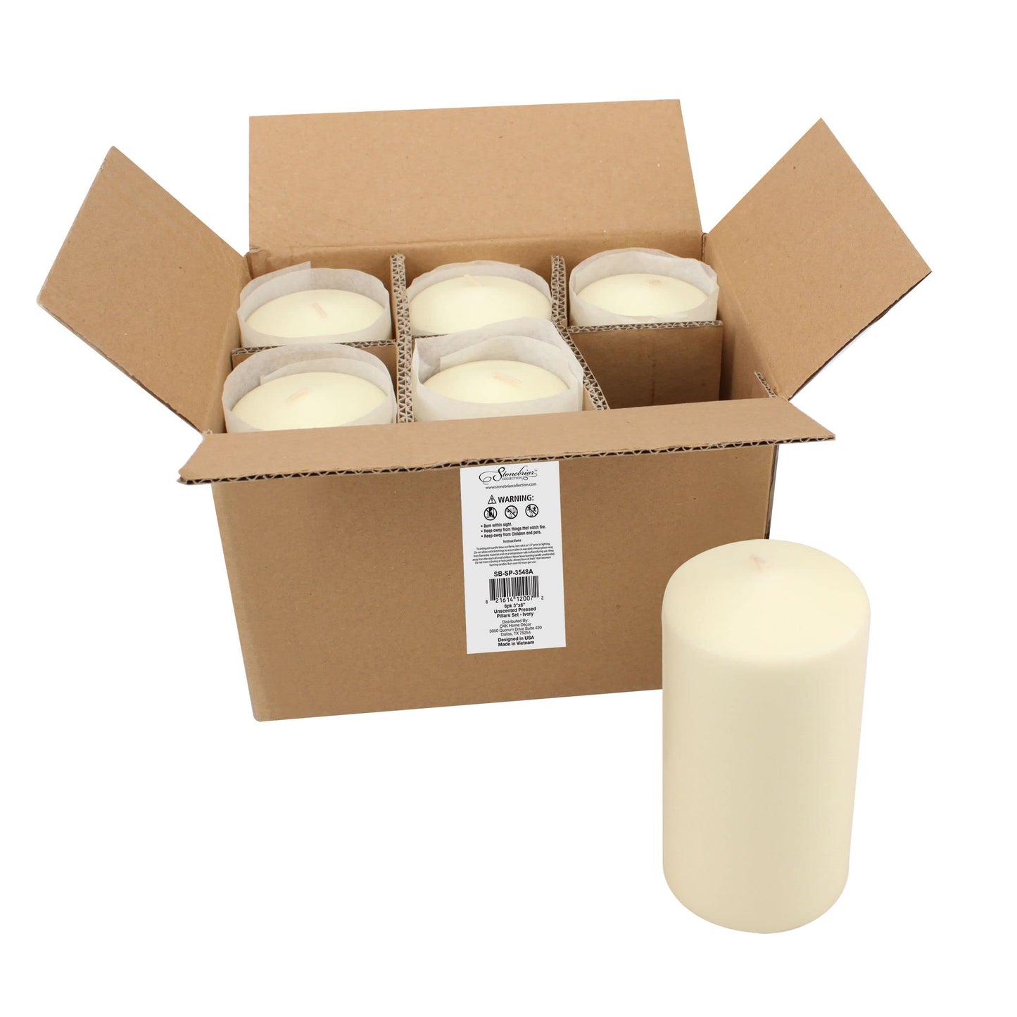 Stonebriar SB-SP-3548A Tall 3 x 6 Inch Unscented Ivory Pillar Candle Set, Set of 6, 3x6