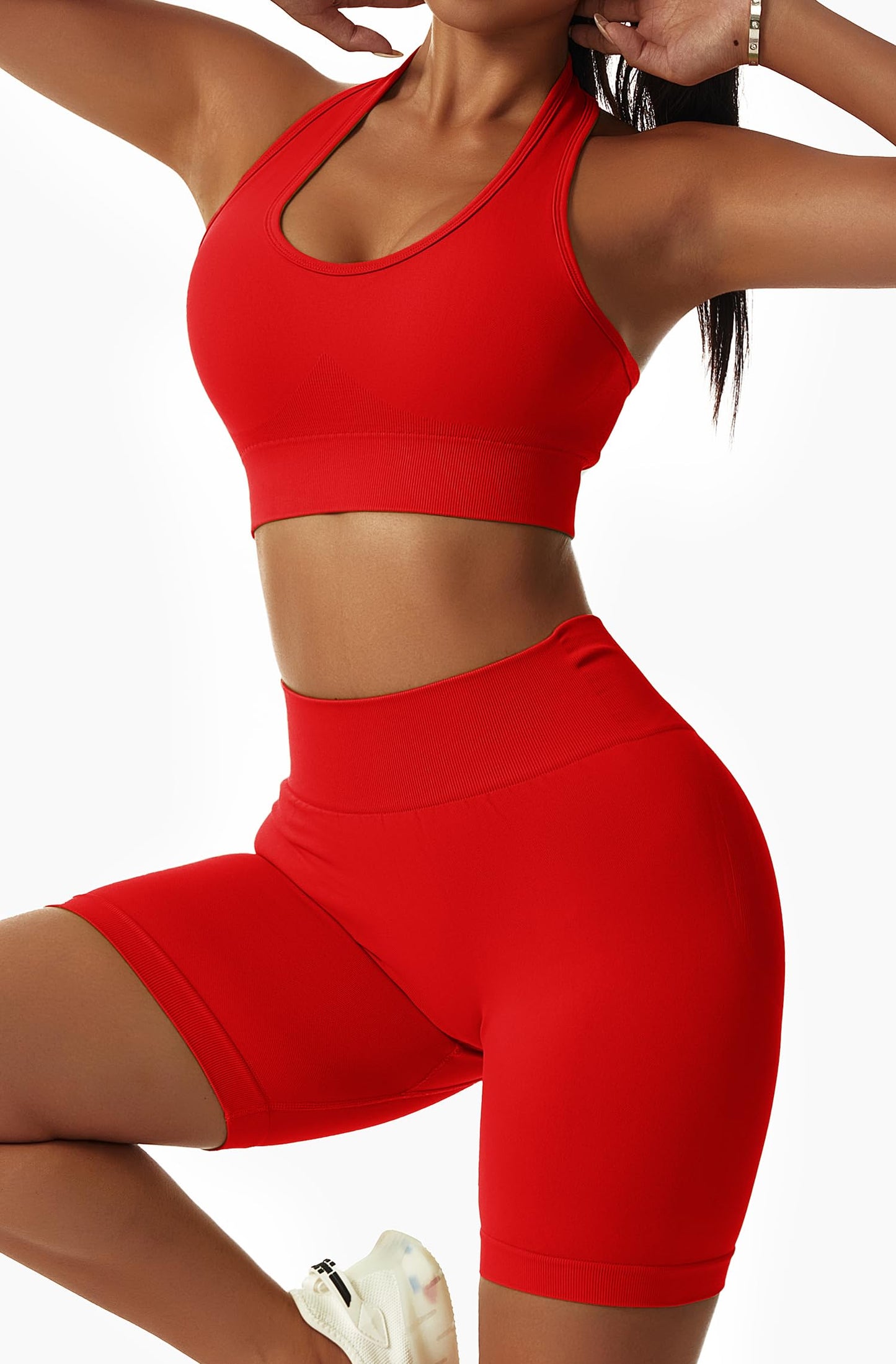 Seamless Workout Sets for Women Strappy Crisscross Sports Bras with Shorts Leggings 2 Piece Yoga Outfits Gym Tracksuit