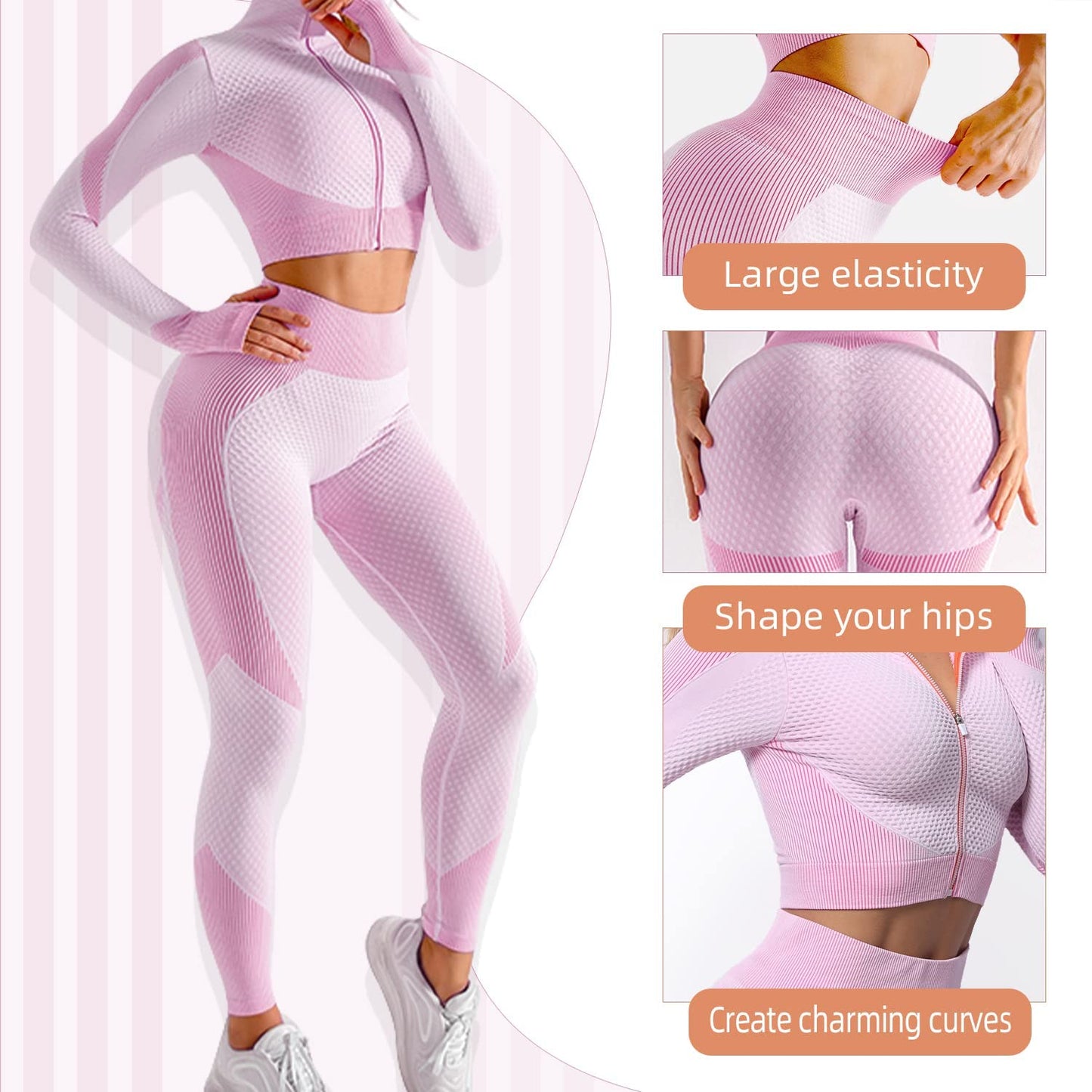 Veriliss 3pcs Seamless Outfit Workout Sets Gym for Women, Fitness Sports School Running Clothes Yoga Sportswear