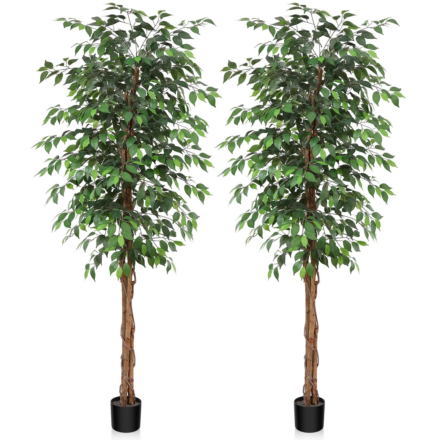 OAKRED 4FT Silk Artificial Ficus Tree with Realistic Leaves and Natural Trunk Fake Plants Tall Fake Tree Faux Ficus Tree for Office House Living Room Home Decor Indoor Outdoor,Set of 1