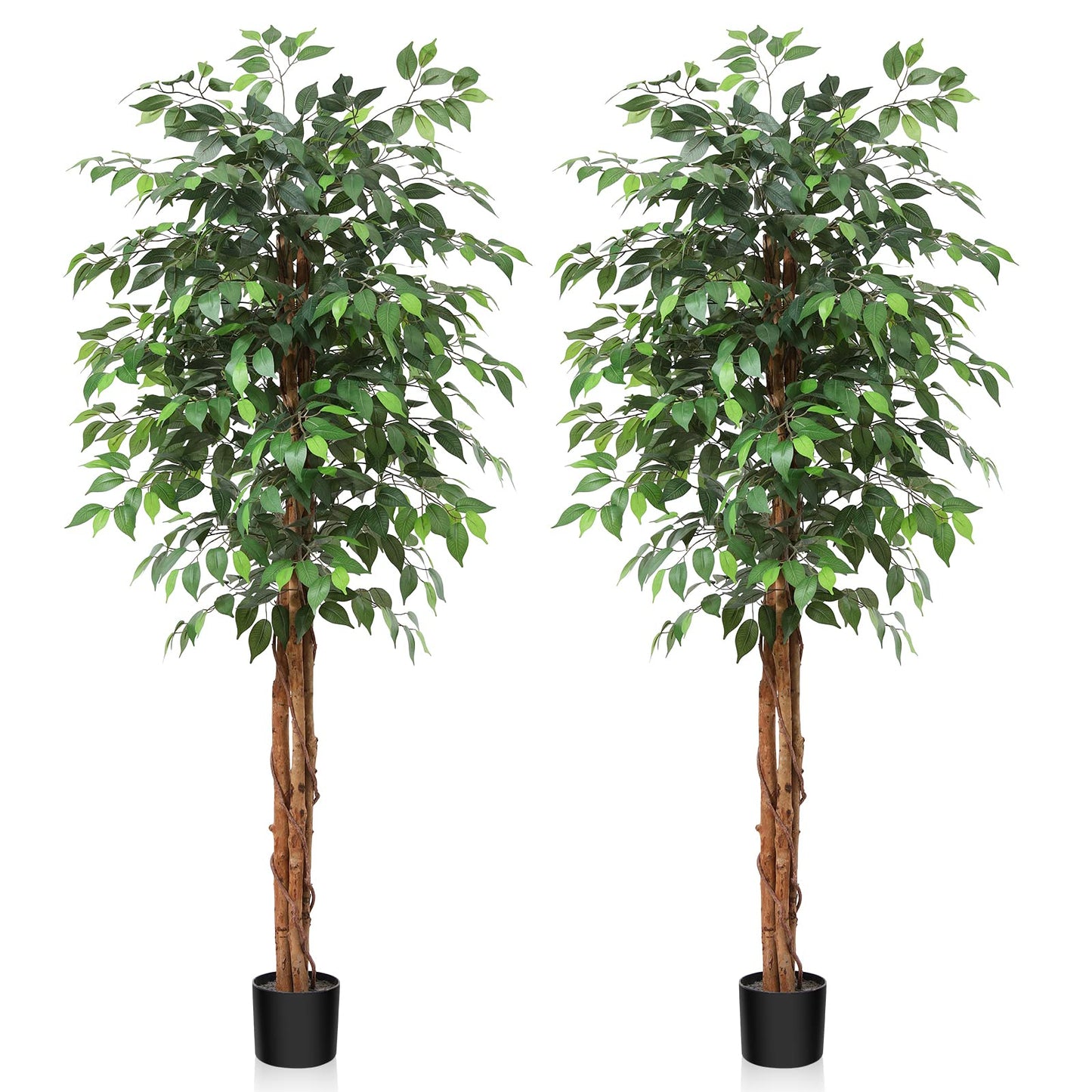 OAKRED 4FT Silk Artificial Ficus Tree with Realistic Leaves and Natural Trunk Fake Plants Tall Fake Tree Faux Ficus Tree for Office House Living Room Home Decor Indoor Outdoor,Set of 1