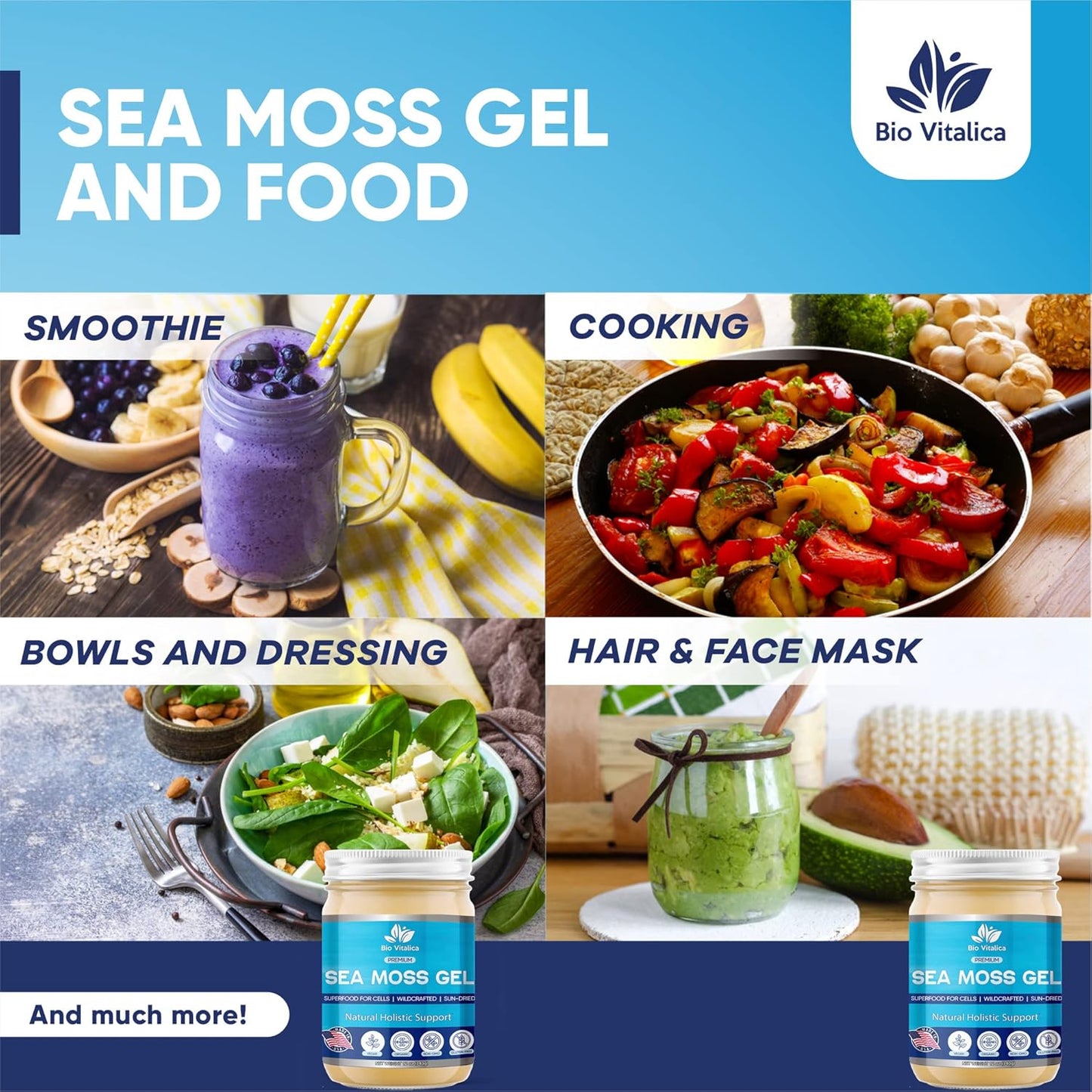 Sea Moss Gel by BioVItalica - Irish sea Moss raw Organic - Premium Quality - Dr Sebi, Vegan superfood for Cells - 100% Natural seamoss Gel… (Original, 1 Pack)