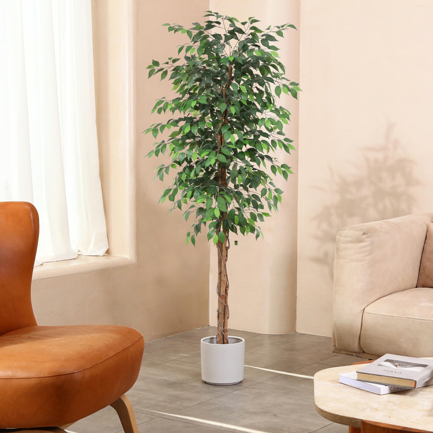 OAKRED 4FT Silk Artificial Ficus Tree with Realistic Leaves and Natural Trunk Fake Plants Tall Fake Tree Faux Ficus Tree for Office House Living Room Home Decor Indoor Outdoor,Set of 1