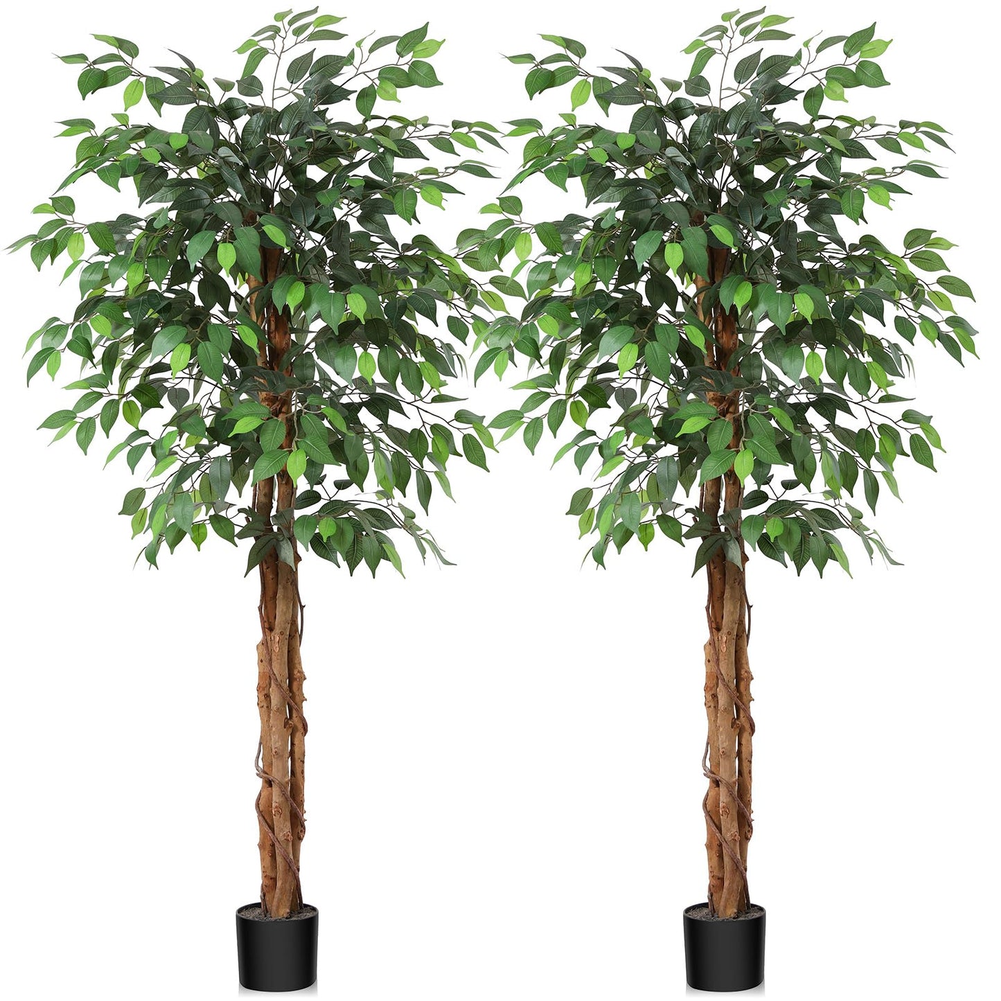 OAKRED 4FT Silk Artificial Ficus Tree with Realistic Leaves and Natural Trunk Fake Plants Tall Fake Tree Faux Ficus Tree for Office House Living Room Home Decor Indoor Outdoor,Set of 1