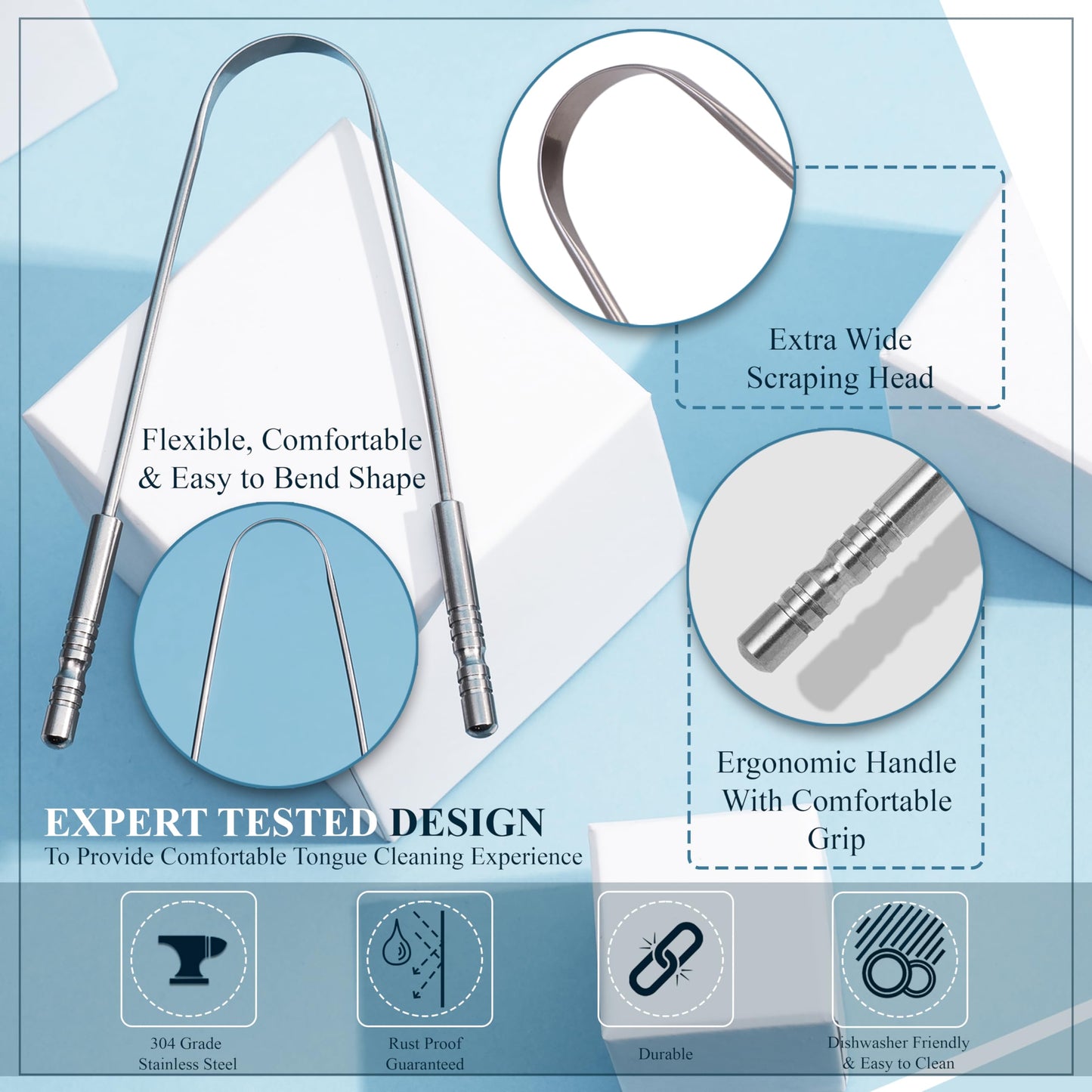 MasterMedi Tongue Scraper with Case Easy to Use Tongue Scraper for Adults, Tongue Cleaner for Oral Care & Hygiene (Single Pack (with Travel Case))